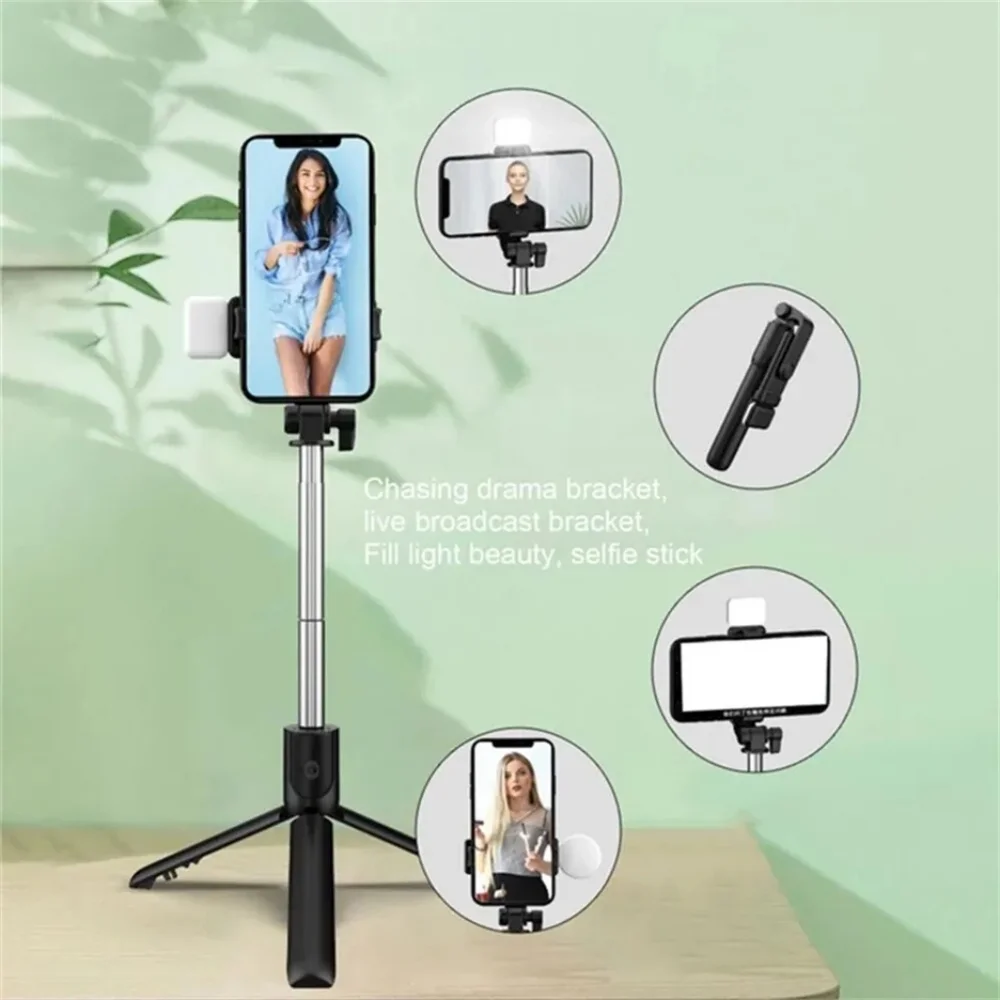 Adjustable length selfie stick with light and remote
